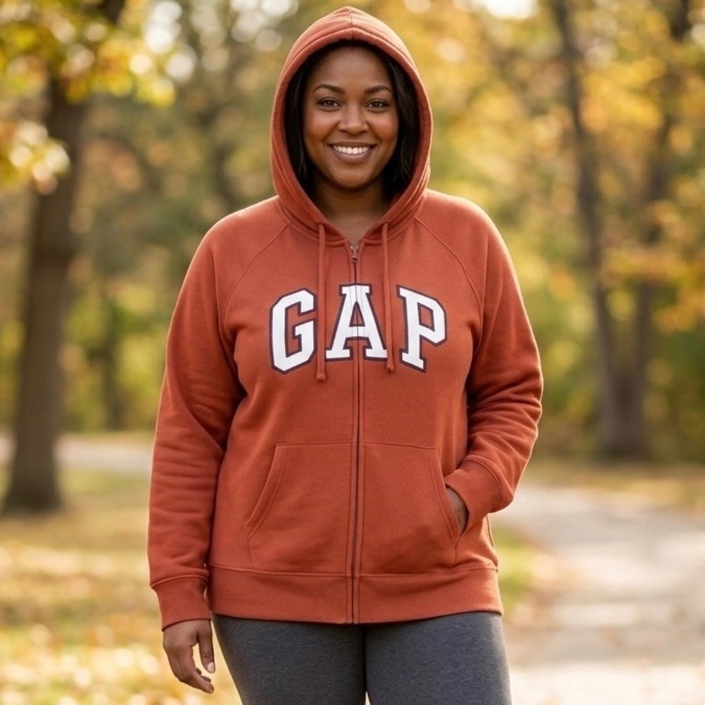 Gap Heritage Hoodie Womens XXL Burnt Orange Full Zip Arch Logo Cotton Blend